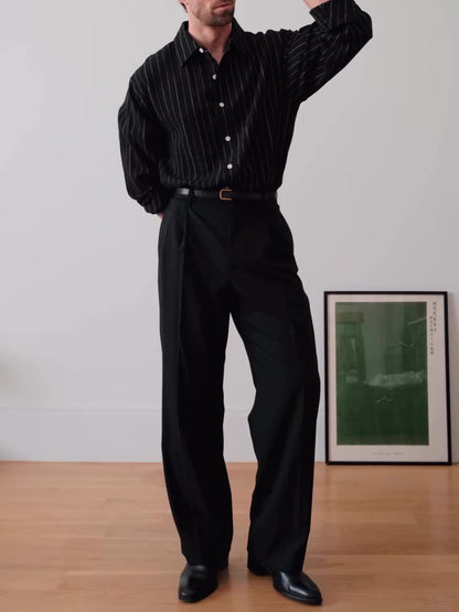 Black Pinstriped Button-Down Shirt