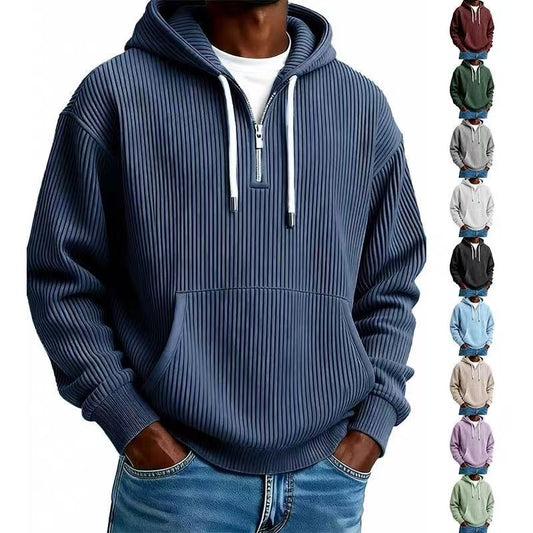 Men's Solid-Colored Corduroy Long-Sleeve Hoodie For Sports And Casual Wear