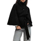 Winter High Neck Batwing Sleeve Coat With Belt Fashion Loose Elegant Button Top Trench Coat For Women Clothing