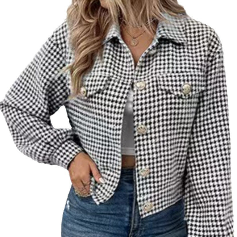 Women's Coat Lapel Single Breasted Houndstooth Jacket
