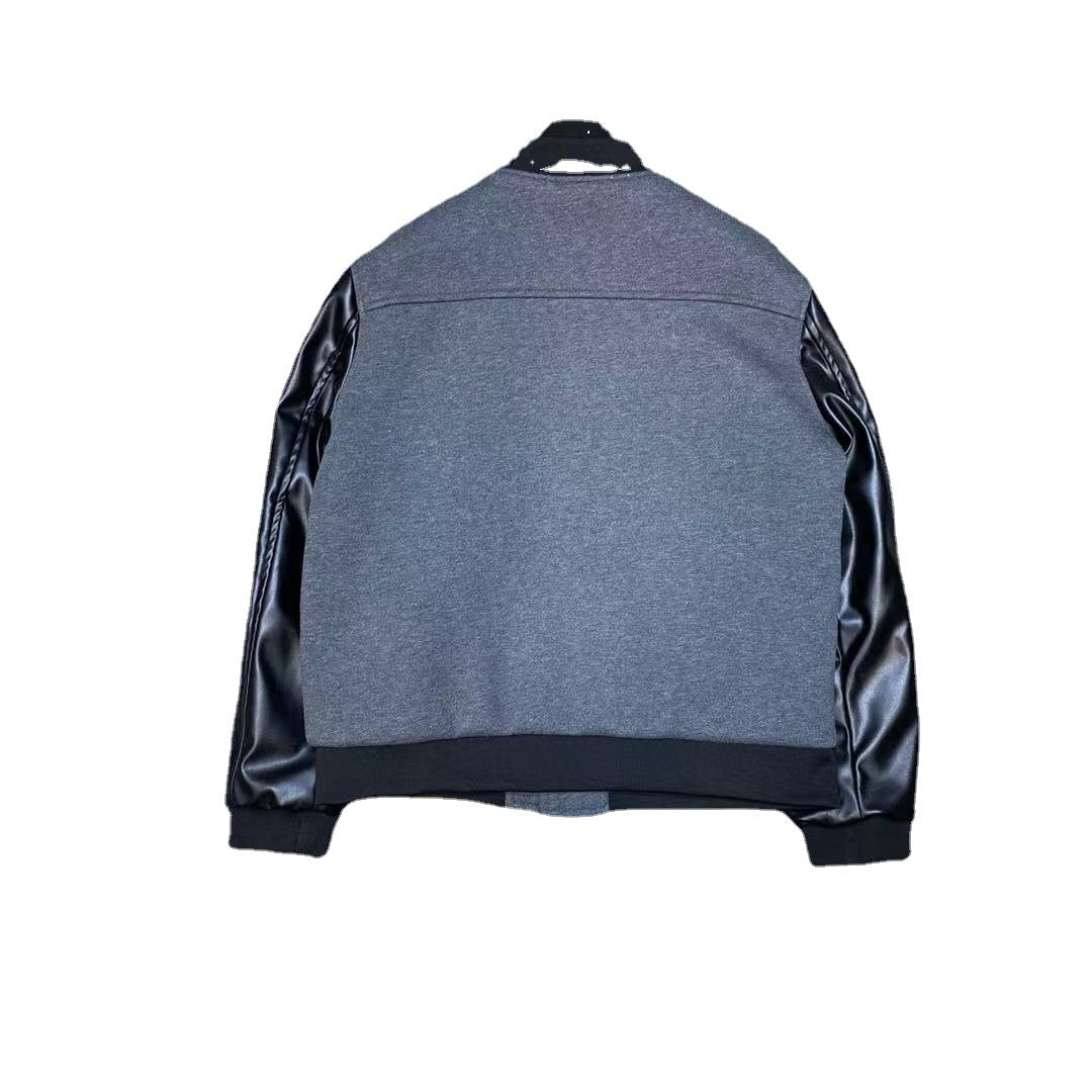 Sanskrit Cross Wool Leather Stitching Men's Jacket