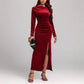 Women's Clothing Slit Formal Dress Pleuche Dress