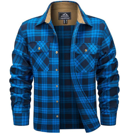 Fleece Lined Men's Jacket Long Sleeve Lapel Plaid