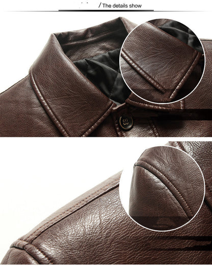 Middle-aged And Elderly Men's Cotton Lapel Leather Jacket