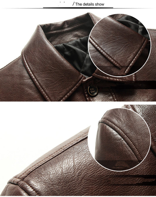 Middle-aged And Elderly Men's Cotton Lapel Leather Jacket