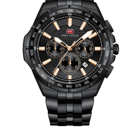 Multifunctional Waterproof Quartz Watch Luminous Steel Strap