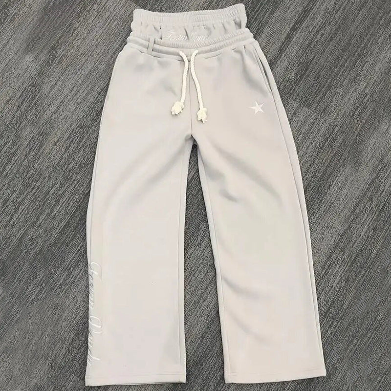 Fake Two - piece Trousers Loose Drawstring Pants Embroidered Sweatpants - Babazayed