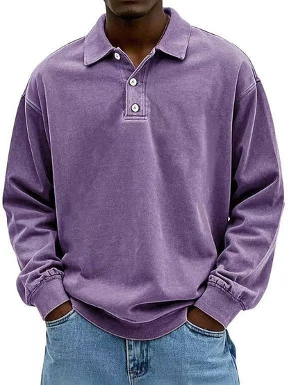 Fall Men's Long Sleeve Polo Shirts Casual Breathable Comfortable Tees Shirt Solid High Quality Sweatshirt Male T-Shirt - Babazayed