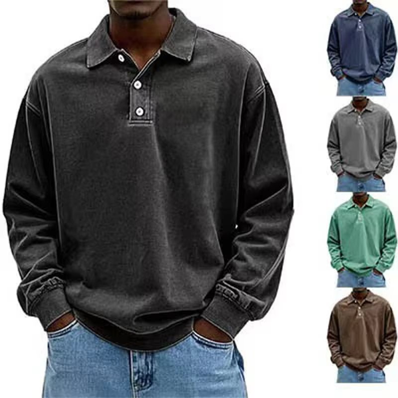 Fall Men's Long Sleeve Polo Shirts Casual Breathable Comfortable Tees Shirt Solid High Quality Sweatshirt Male T-Shirt - Babazayed