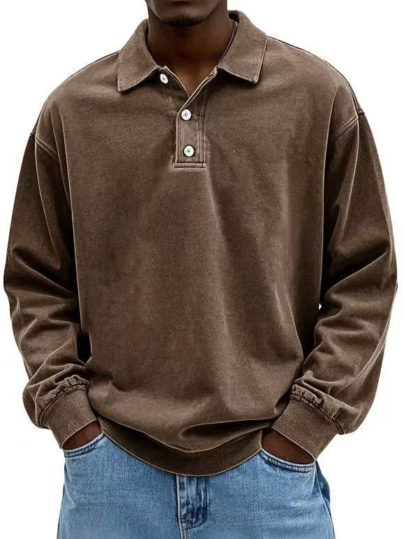 Fall Men's Long Sleeve Polo Shirts Casual Breathable Comfortable Tees Shirt Solid High Quality Sweatshirt Male T-Shirt - Babazayed
