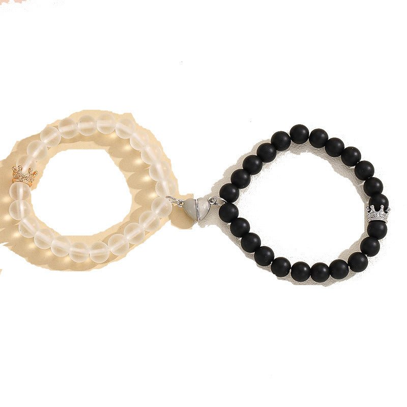 Fashion Jewelry 2pcs Handmade Crown Beaded Charms Bracelet Luminou Heart Glow In The Dark Couple Bracelet For Lover Men Women Fluorescent Gift - Babazayed
