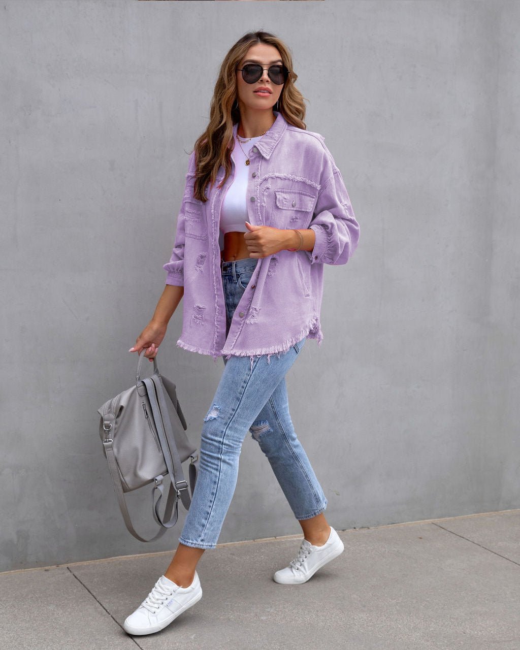 Fashion Ripped Shirt Jacket Female Autumn And Spring Casual Tops Womens Clothing - Babazayed