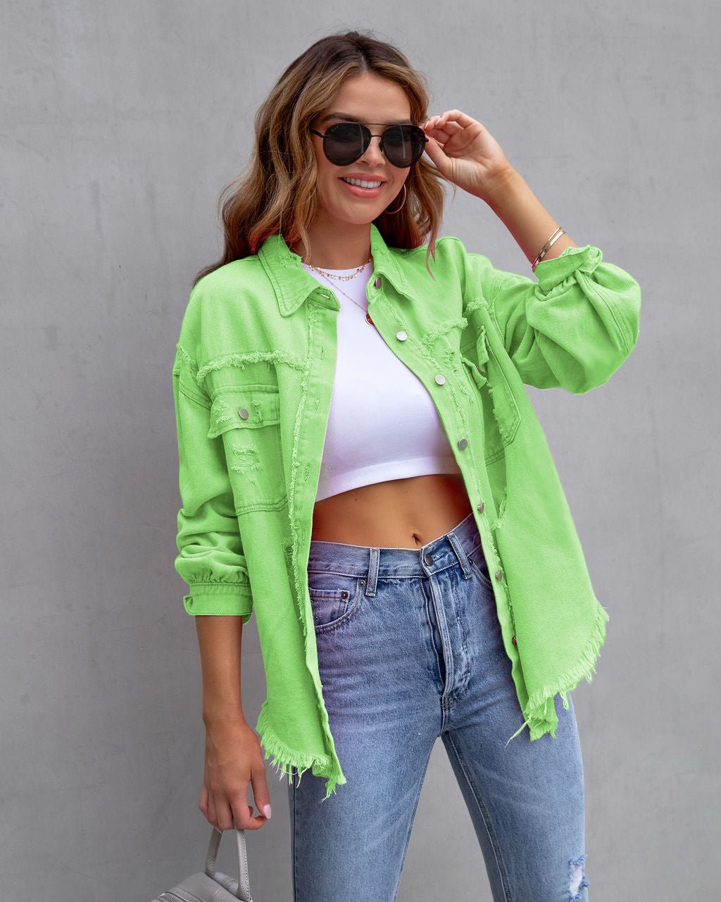 Fashion Ripped Shirt Jacket Female Autumn And Spring Casual Tops Womens Clothing - Babazayed