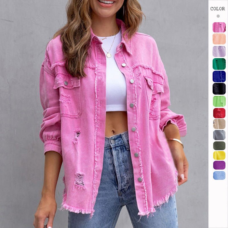 Fashion Ripped Shirt Jacket Female Autumn And Spring Casual Tops Womens Clothing - Babazayed