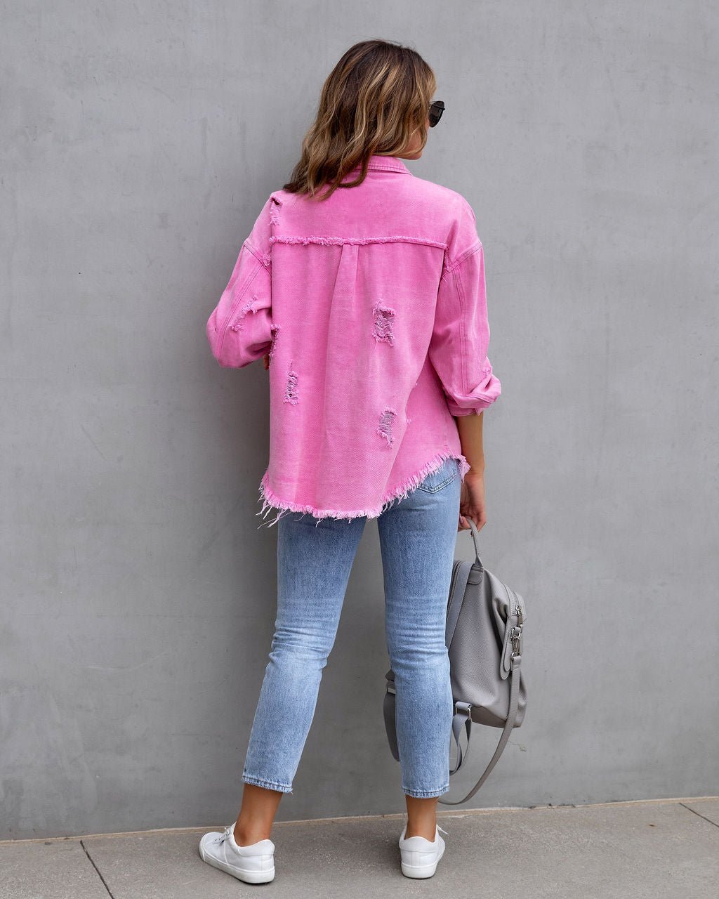 Fashion Ripped Shirt Jacket Female Autumn And Spring Casual Tops Womens Clothing - Babazayed