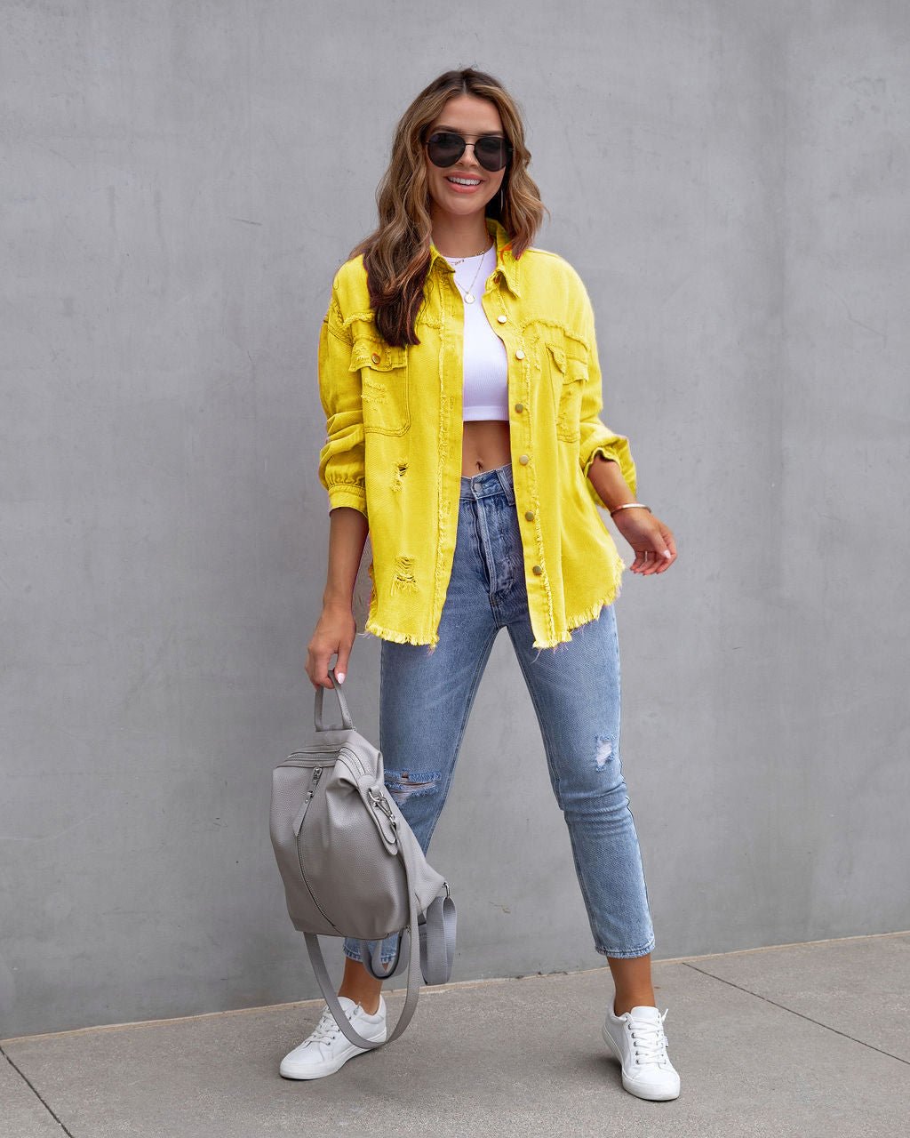 Fashion Ripped Shirt Jacket Female Autumn And Spring Casual Tops Womens Clothing - Babazayed