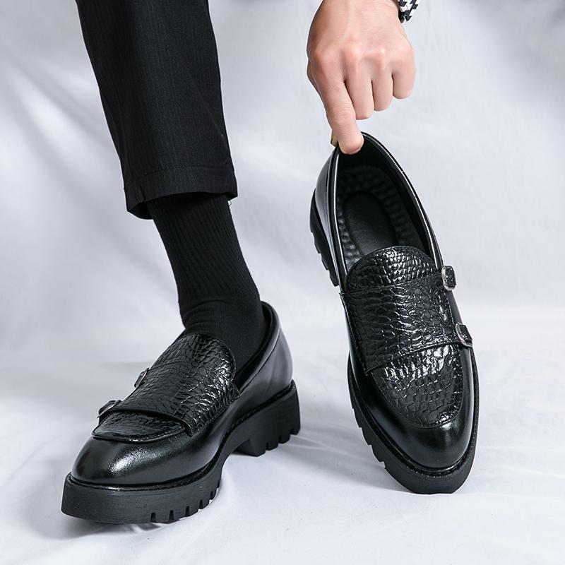 Slip-on Platform Height Increasing Men's Leather Loafers Shoes