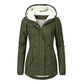 Winter Hooded Jacket Solid Color Warm Buckle Zip-up Fleece Jacket With Pockets Women's Casual Jacket
