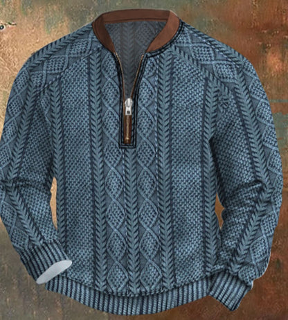 Men's Casual Checkered Printed Half Zip Hoodie
