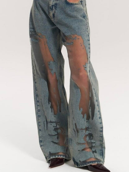 Vintage Straight-leg Hollow Textured Jeans