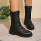 British Style Round Toe Side Zipper Thick Bottom Locomotive Large Size Women's Boots