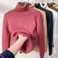 Fleece Turtle Neck Sweater Winter Warm Elegant Thick Knitted Pullover Tops Women's Clothing - Babazayed