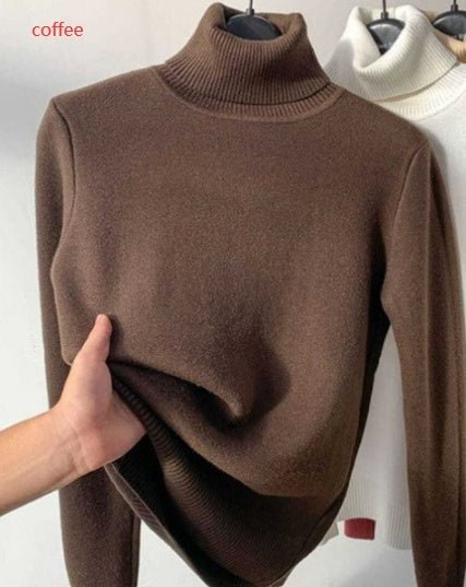 Fleece Turtle Neck Sweater Winter Warm Elegant Thick Knitted Pullover Tops Women's Clothing - Babazayed