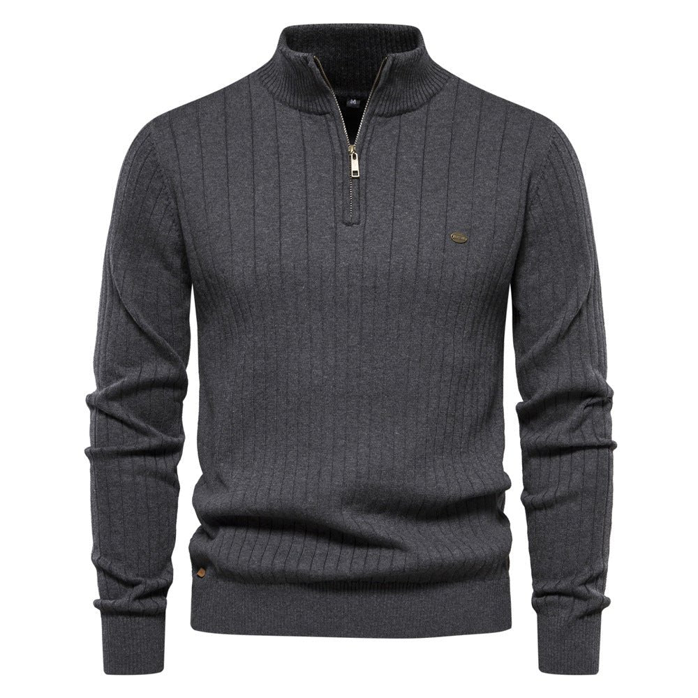 Half - zipper Pullover Sweater Men's Fashion Casual Stand Collar Long - sleeved Knitted Tops Fall Winter Clothing - Babazayed