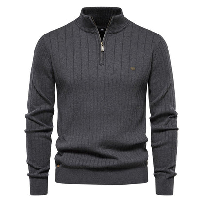 Half - zipper Pullover Sweater Men's Fashion Casual Stand Collar Long - sleeved Knitted Tops Fall Winter Clothing - Babazayed
