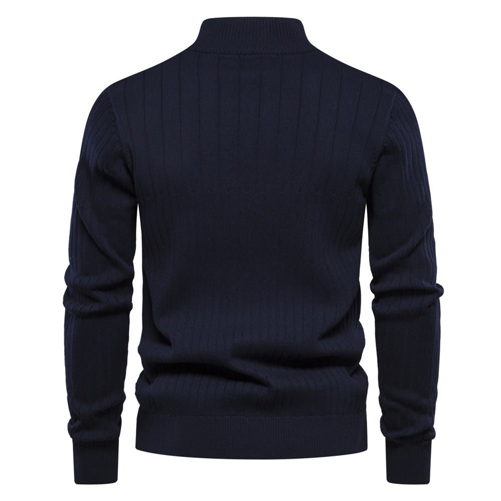 Half - zipper Pullover Sweater Men's Fashion Casual Stand Collar Long - sleeved Knitted Tops Fall Winter Clothing - Babazayed