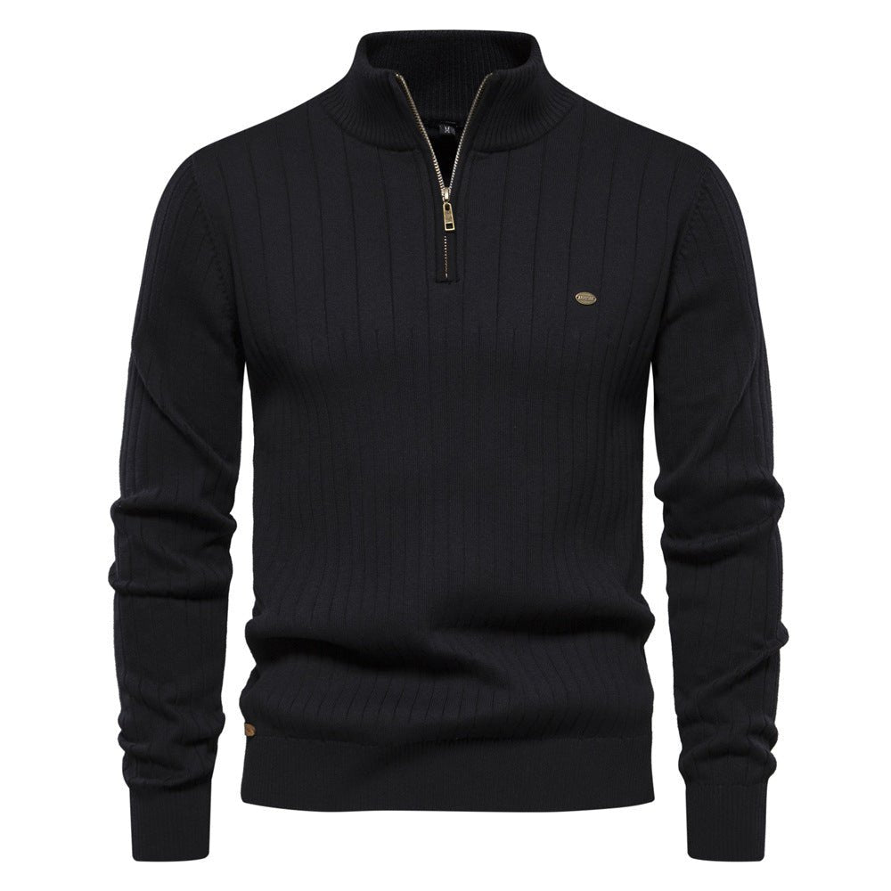 Half - zipper Pullover Sweater Men's Fashion Casual Stand Collar Long - sleeved Knitted Tops Fall Winter Clothing - Babazayed