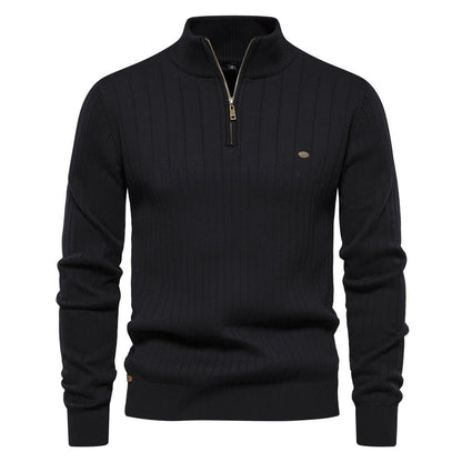 Half - zipper Pullover Sweater Men's Fashion Casual Stand Collar Long - sleeved Knitted Tops Fall Winter Clothing - Babazayed