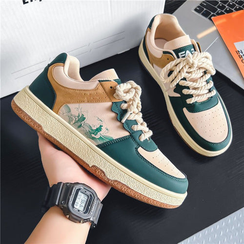 Lace - up Casual Shoes Men Soft Thick Sole Fashion Comfortable Breathable Flats Sneakers Student Platform Outdoor Walking Shoes - Babazayed