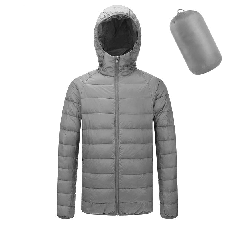 Men's Lightweight Hooded Coat Winter Warm Solid Color Zipper Jacket Fashion Portable Outerwear Top Clothing - Babazayed