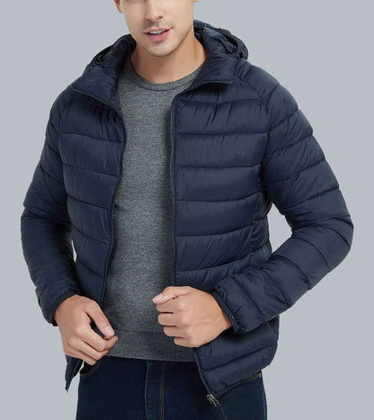 Men's Lightweight Hooded Coat Winter Warm Solid Color Zipper Jacket Fashion Portable Outerwear Top Clothing - Babazayed