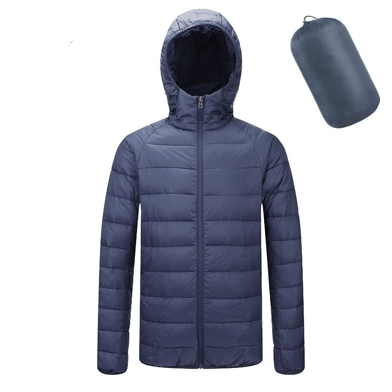 Men's Lightweight Hooded Coat Winter Warm Solid Color Zipper Jacket Fashion Portable Outerwear Top Clothing - Babazayed