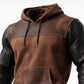 Men's Retro Brown Leather Decorative Perforated Hooded Casual Sweatshirt - Babazayed