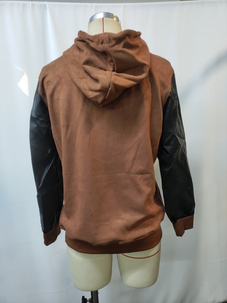 Men's Retro Brown Leather Decorative Perforated Hooded Casual Sweatshirt - Babazayed