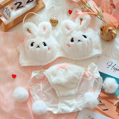 Moon Rabbit Girl Plush Bra Panties Set - Babazayed