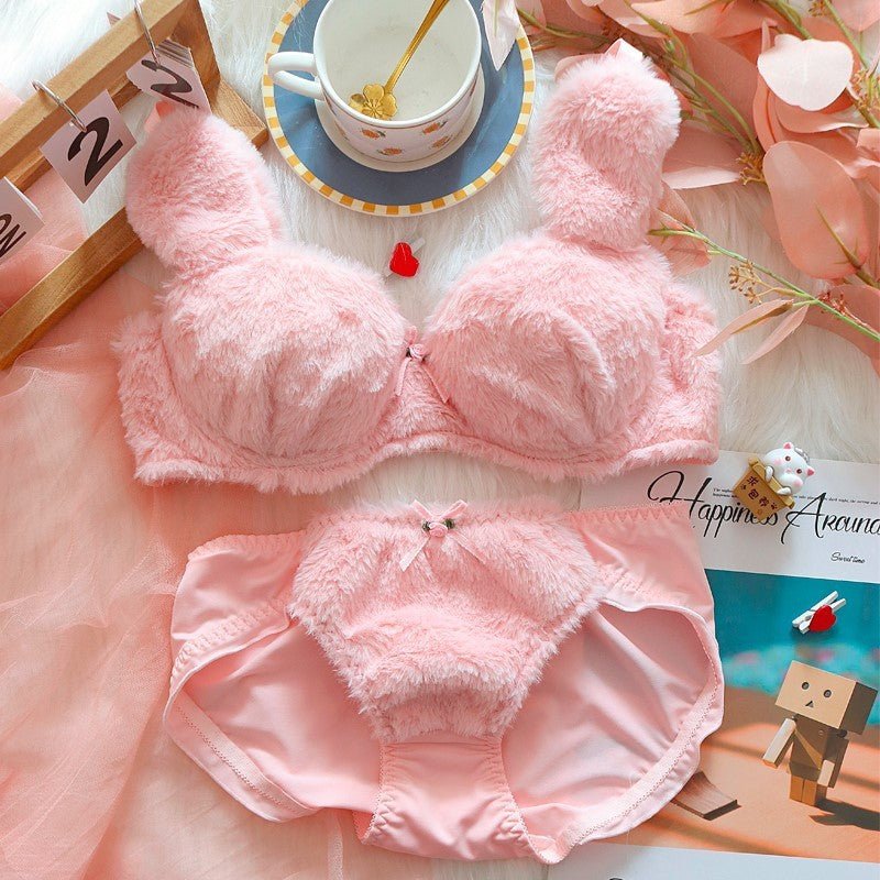 Moon Rabbit Girl Plush Bra Panties Set - Babazayed