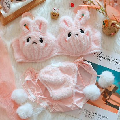 Moon Rabbit Girl Plush Bra Panties Set - Babazayed