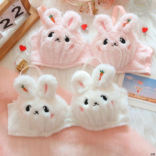 Moon Rabbit Girl Plush Bra Panties Set - Babazayed