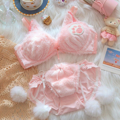 Moon Rabbit Girl Plush Bra Panties Set - Babazayed