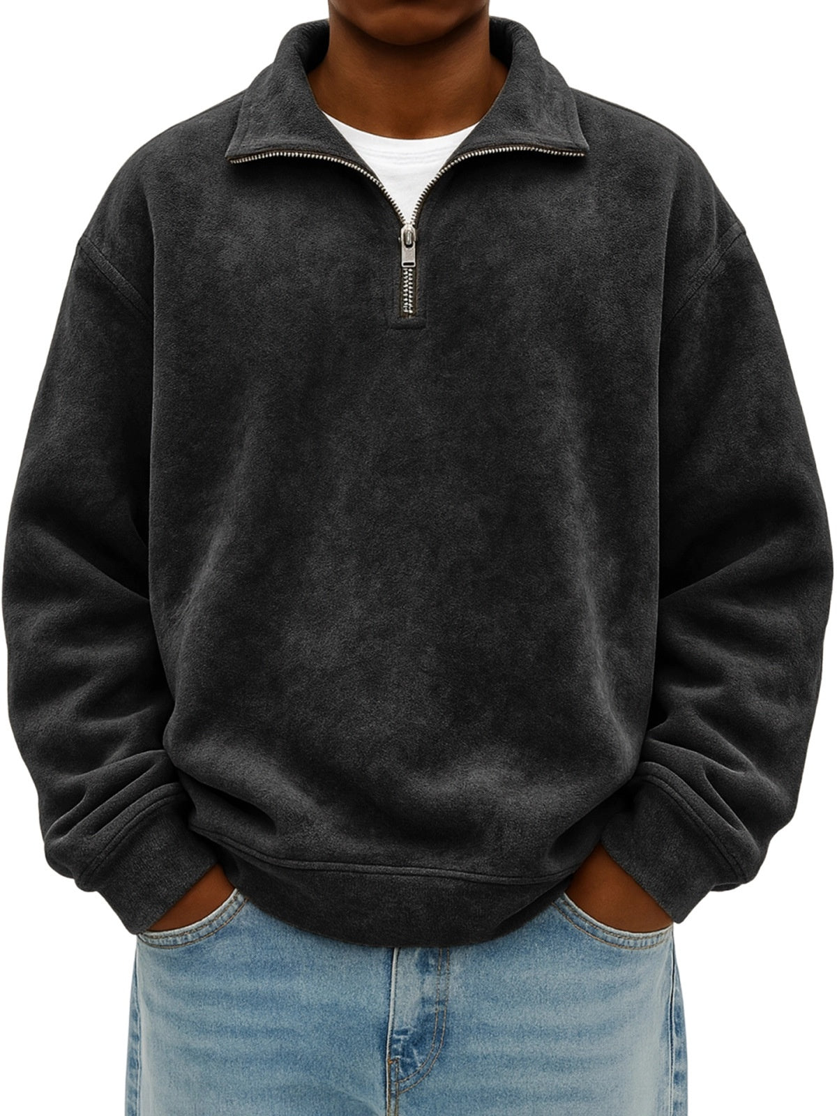 New Stand Collar Loose Drop Shoulder Men's Sweatshirt - Babazayed