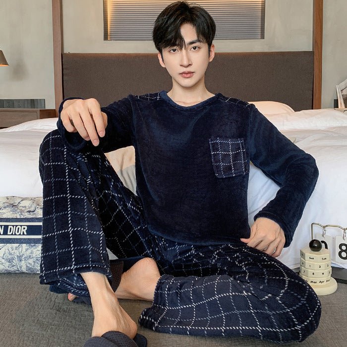 Pajamas Coral Fleece Fleece Lined Padded Warm Keeping Flannel Home Wear Winter Suit - Babazayed