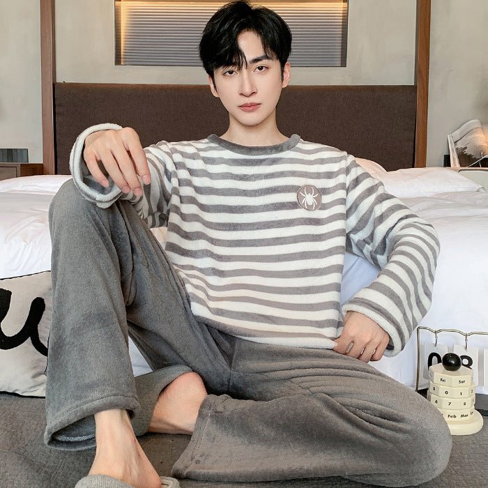 Pajamas Coral Fleece Fleece Lined Padded Warm Keeping Flannel Home Wear Winter Suit - Babazayed