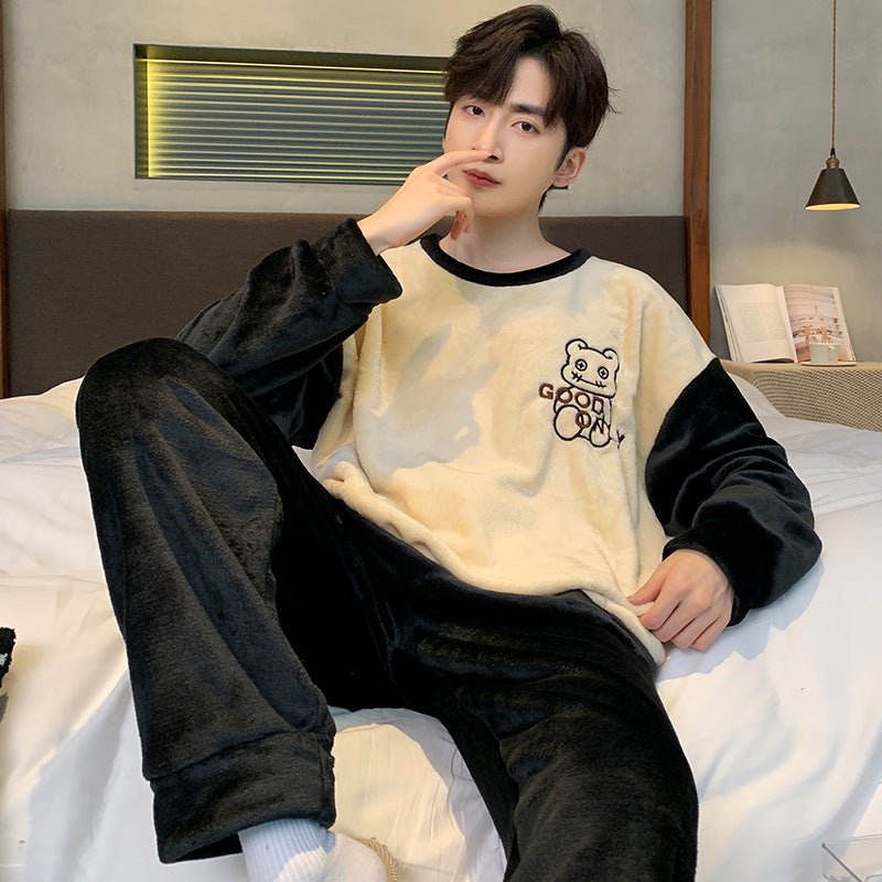 Pajamas Coral Fleece Fleece Lined Padded Warm Keeping Flannel Home Wear Winter Suit - Babazayed