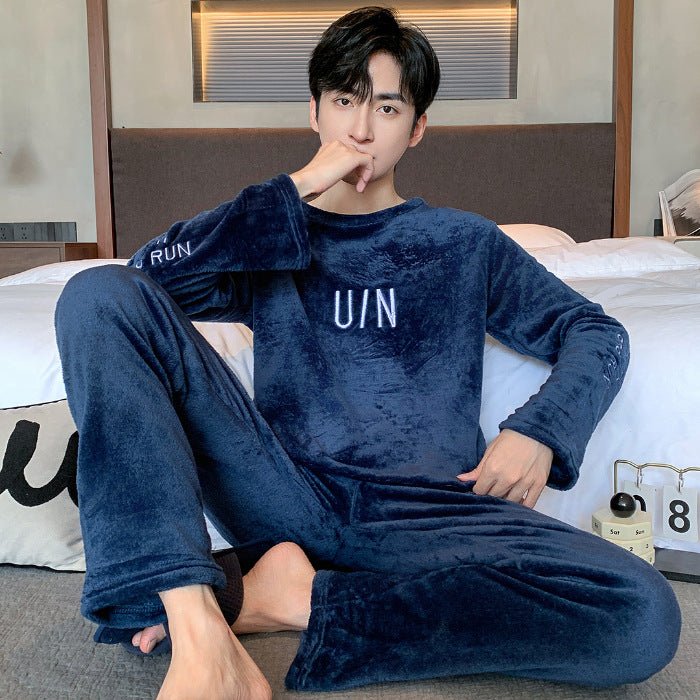 Pajamas Coral Fleece Fleece Lined Padded Warm Keeping Flannel Home Wear Winter Suit - Babazayed