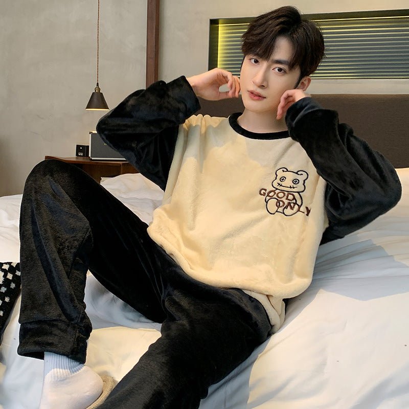 Pajamas Coral Fleece Fleece Lined Padded Warm Keeping Flannel Home Wear Winter Suit - Babazayed