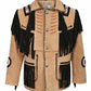 Men Native American Western Cowboy Suede Leather Jacket Fringe Bones Beaded Coat